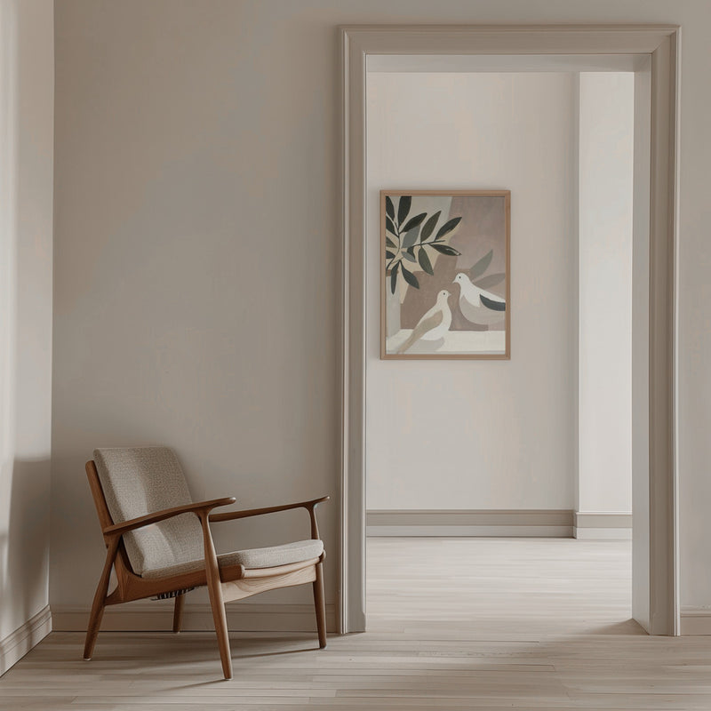 Doves On Patio - Stretched Canvas, Poster or Fine Art Print I Heart Wall Art