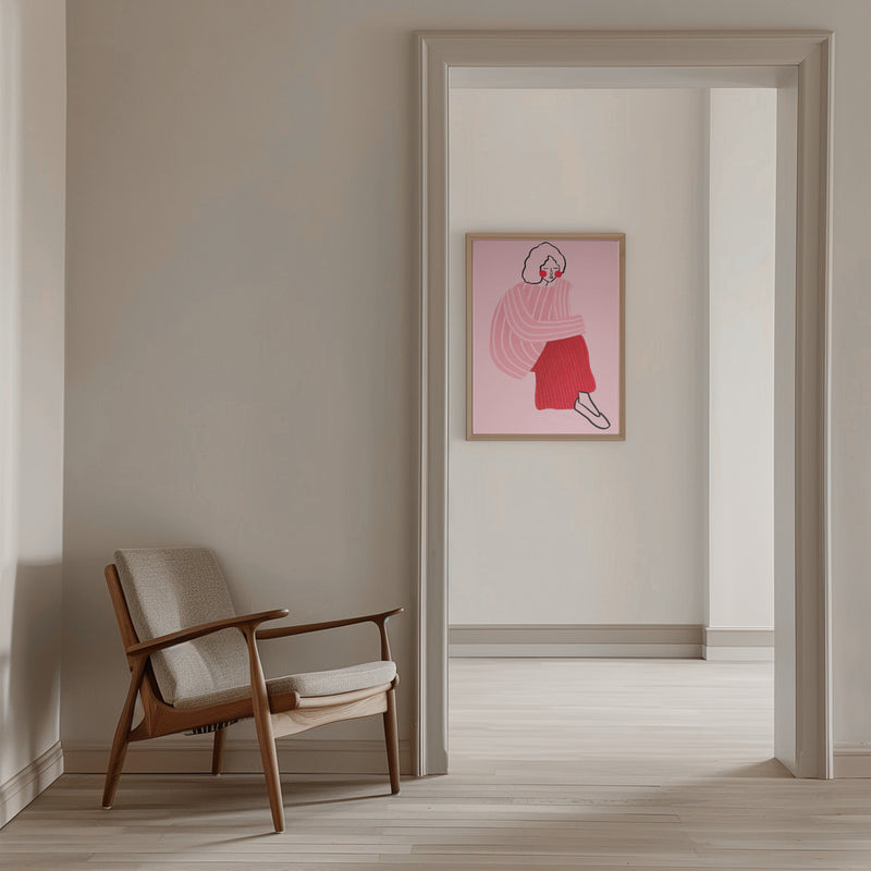 Pink and Red Line Lady - Stretched Canvas, Poster or Fine Art Print I Heart Wall Art