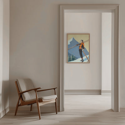 Skier with Colourful Scarf - Stretched Canvas, Poster or Fine Art Print I Heart Wall Art