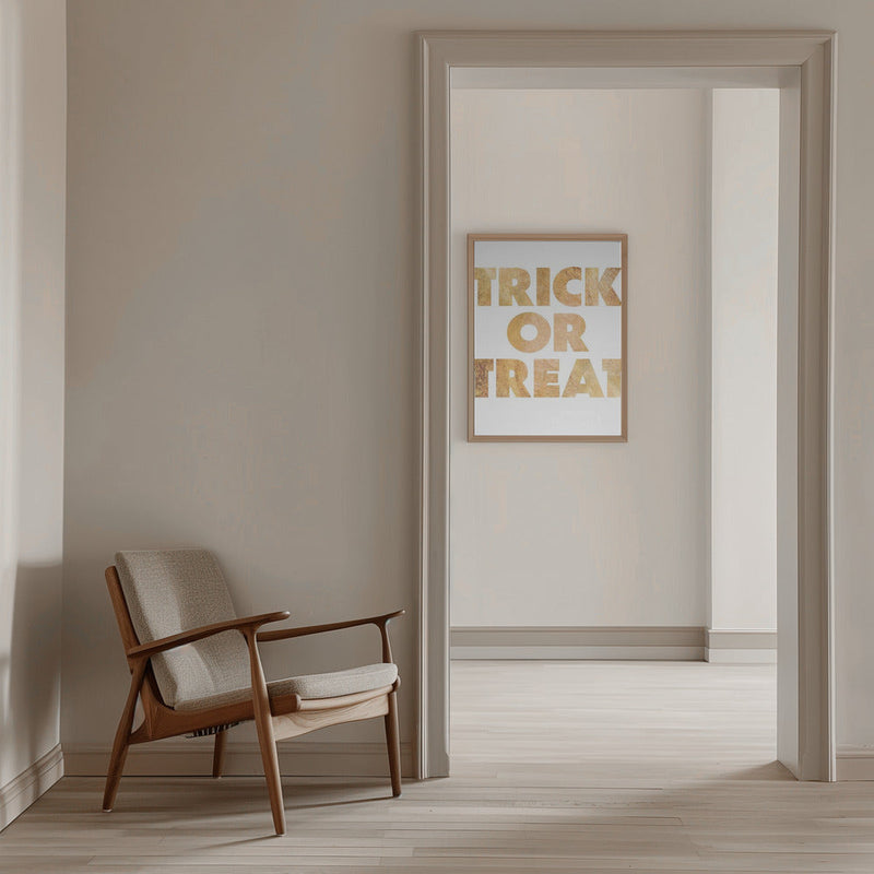 Trick or Treat GOLD typography - Stretched Canvas, Poster or Fine Art Print I Heart Wall Art