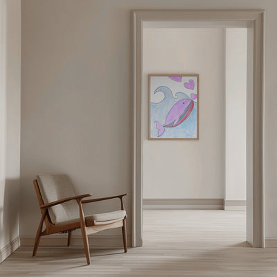 Kids whale heart love - Stretched Canvas, Poster or Fine Art Print I Heart Wall Art