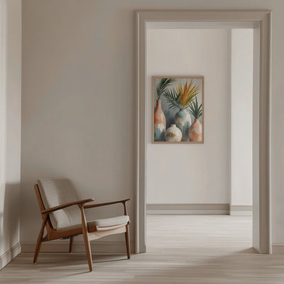 Tropical Vases In Watercolor Hues - Stretched Canvas, Poster or Fine Art Print I Heart Wall Art