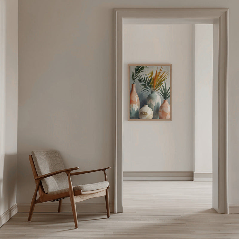 Tropical Vases In Watercolor Hues - Stretched Canvas, Poster or Fine Art Print I Heart Wall Art