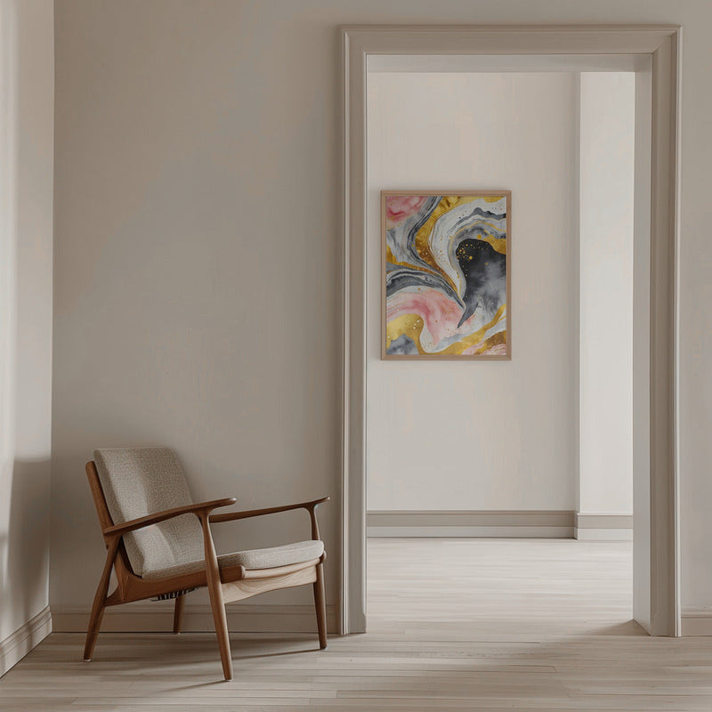 Golden Marble Whirls - Stretched Canvas, Poster or Fine Art Print I Heart Wall Art