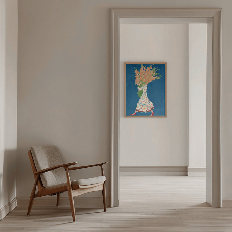 Boho Floral Dress Blue - Stretched Canvas, Poster or Fine Art Print I Heart Wall Art