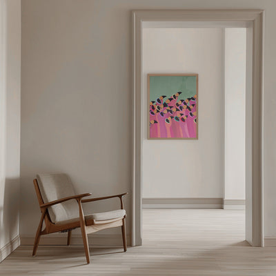 Flock Flamingos green - Stretched Canvas, Poster or Fine Art Print I Heart Wall Art