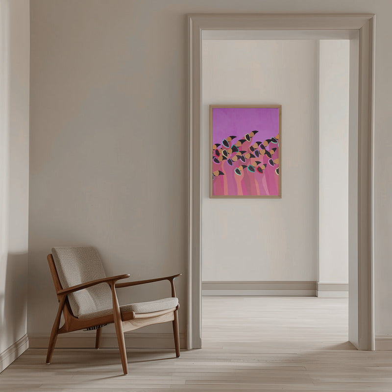 Flock flamingos pink - Stretched Canvas, Poster or Fine Art Print I Heart Wall Art