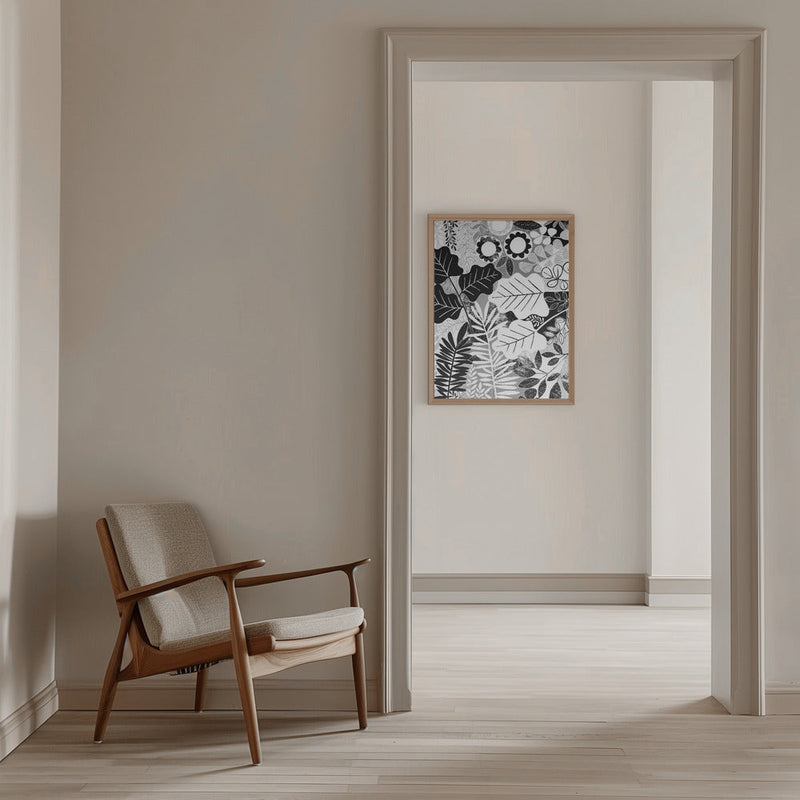 Modern Botanical Black &amp; White - Stretched Canvas, Poster or Fine Art Print I Heart Wall Art