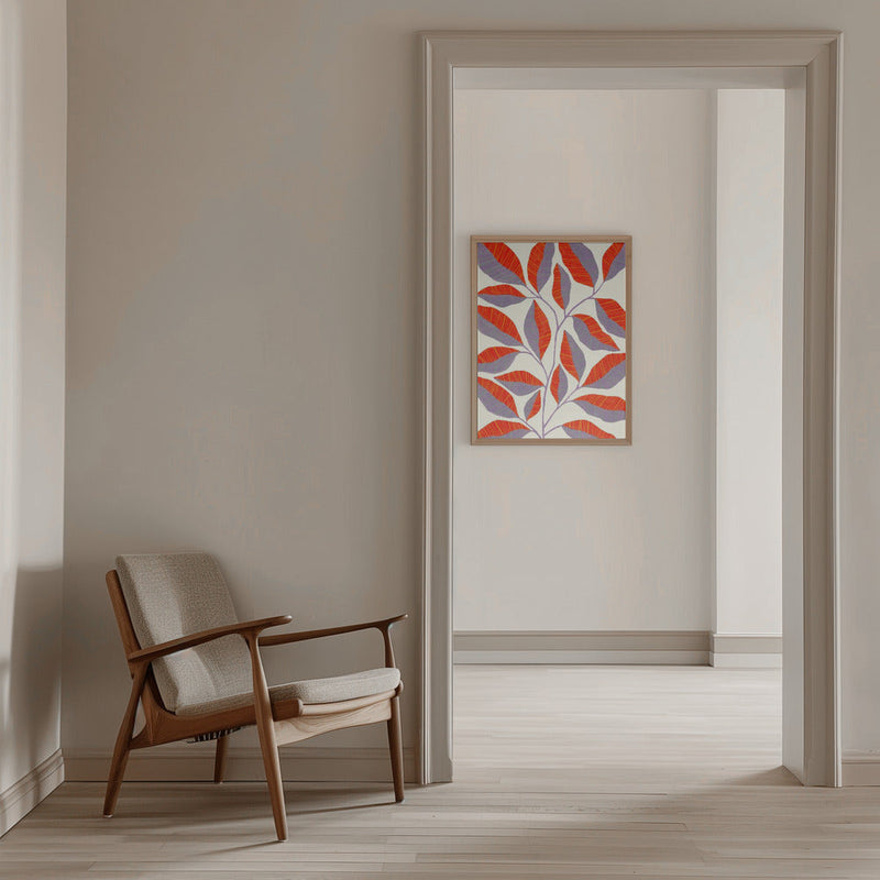 Striped Leaves Branch - Stretched Canvas, Poster or Fine Art Print I Heart Wall Art