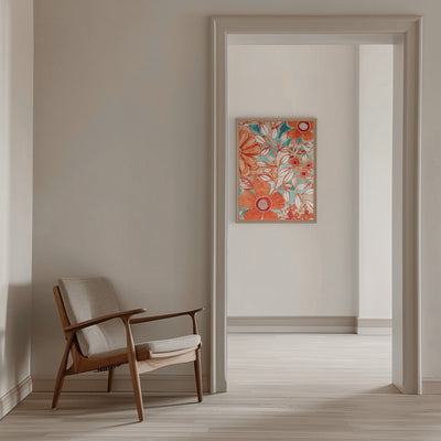 Red Daisies With Aqua - Stretched Canvas, Poster or Fine Art Print I Heart Wall Art