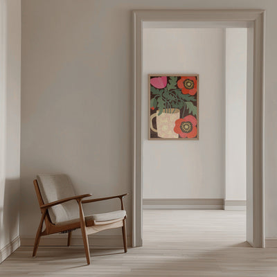 Red Poppies In A Mug - Stretched Canvas, Poster or Fine Art Print I Heart Wall Art