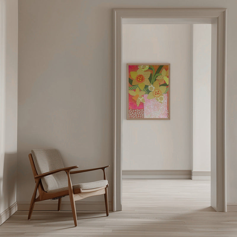 Patchwork Daffodil Still Life - Stretched Canvas, Poster or Fine Art Print I Heart Wall Art