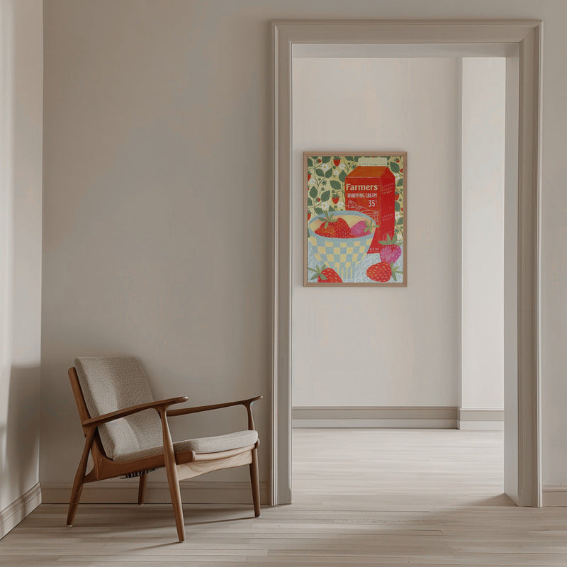 Strawberries In A Checkered Bowl - Stretched Canvas, Poster or Fine Art Print I Heart Wall Art