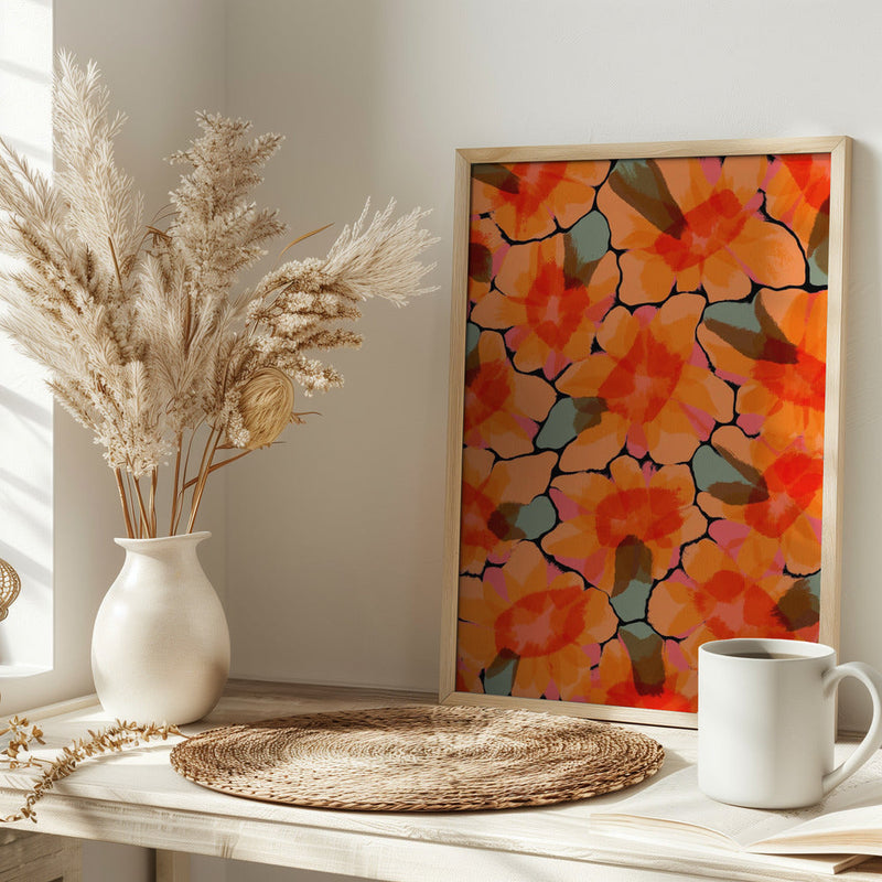 Orange Big Flowers - Stretched Canvas, Poster or Fine Art Print I Heart Wall Art