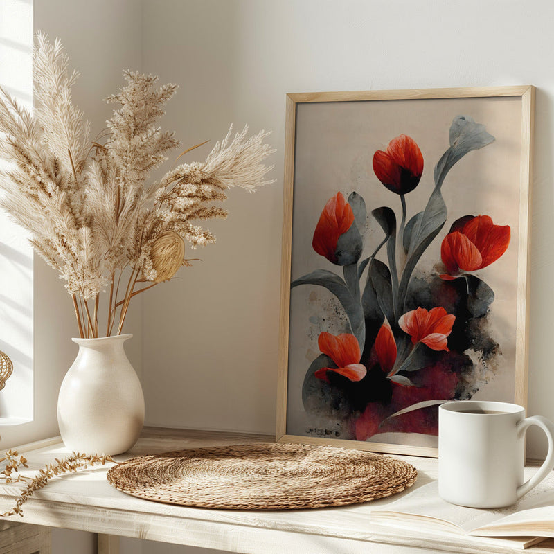 Red Tulips - Stretched Canvas, Poster or Fine Art Print I Heart Wall Art