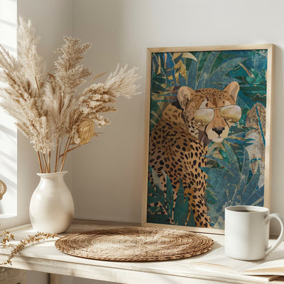 Rockstar cheetah in the jungle - Stretched Canvas, Poster or Fine Art Print I Heart Wall Art