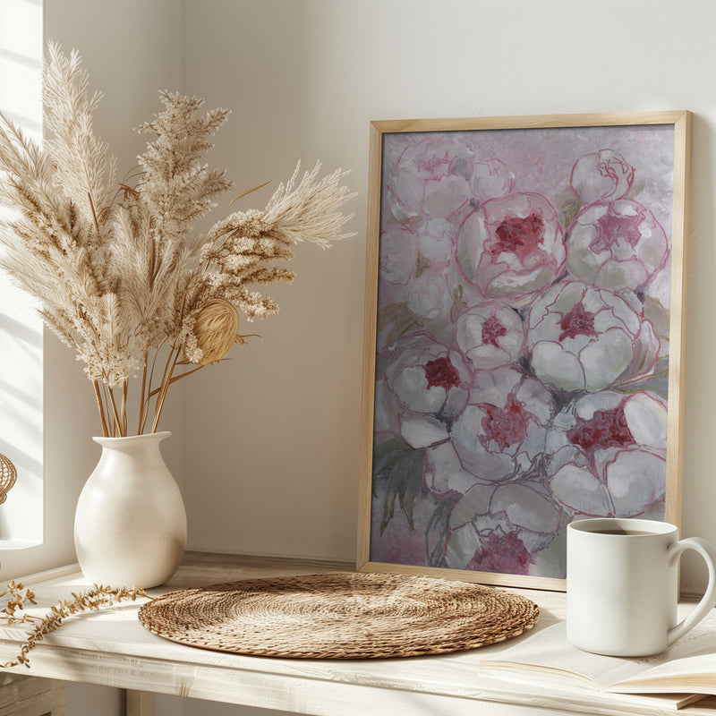 Nuria bouquet of peonies in pink - Stretched Canvas, Poster or Fine Art Print I Heart Wall Art