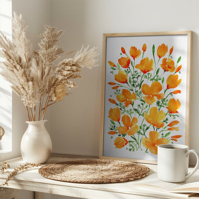Watercolor California poppies - Stretched Canvas, Poster or Fine Art Print I Heart Wall Art
