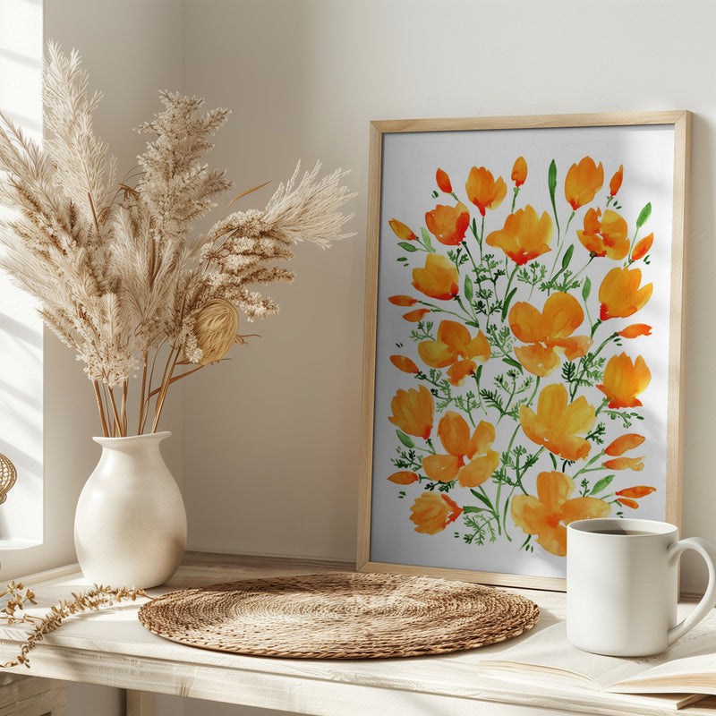 Watercolor California poppies - Stretched Canvas, Poster or Fine Art Print I Heart Wall Art