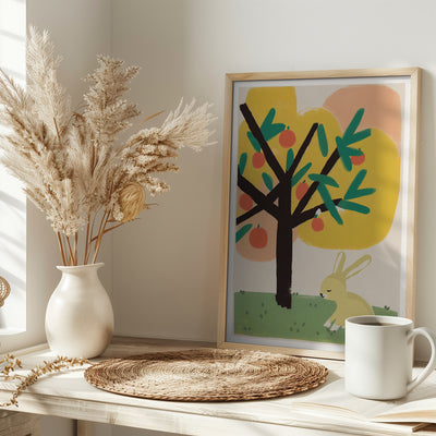 Bunny Under Apple Tree - Stretched Canvas, Poster or Fine Art Print I Heart Wall Art