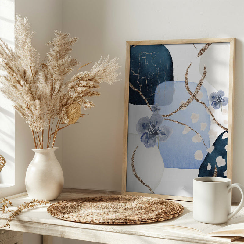 Floral Blue-2 - Stretched Canvas, Poster or Fine Art Print I Heart Wall Art