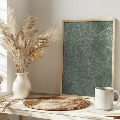 Abstract sage green line drawing flowers - Stretched Canvas, Poster or Fine Art Print I Heart Wall Art