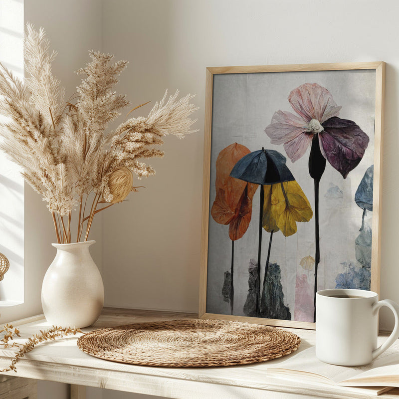 Umbrella Flowers No2 - Stretched Canvas, Poster or Fine Art Print I Heart Wall Art