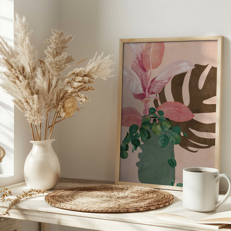 Leaves More 6 Pink - Stretched Canvas, Poster or Fine Art Print I Heart Wall Art