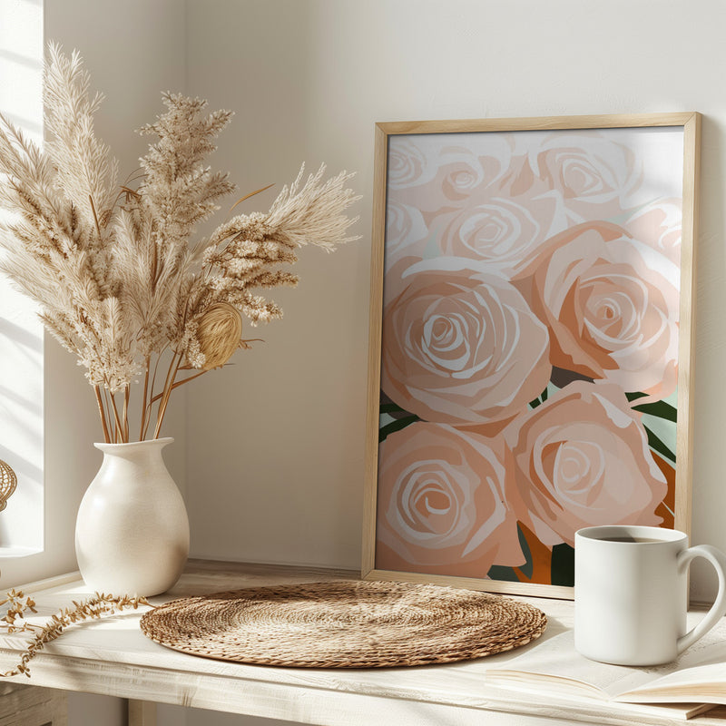 Coral roses - Stretched Canvas, Poster or Fine Art Print I Heart Wall Art