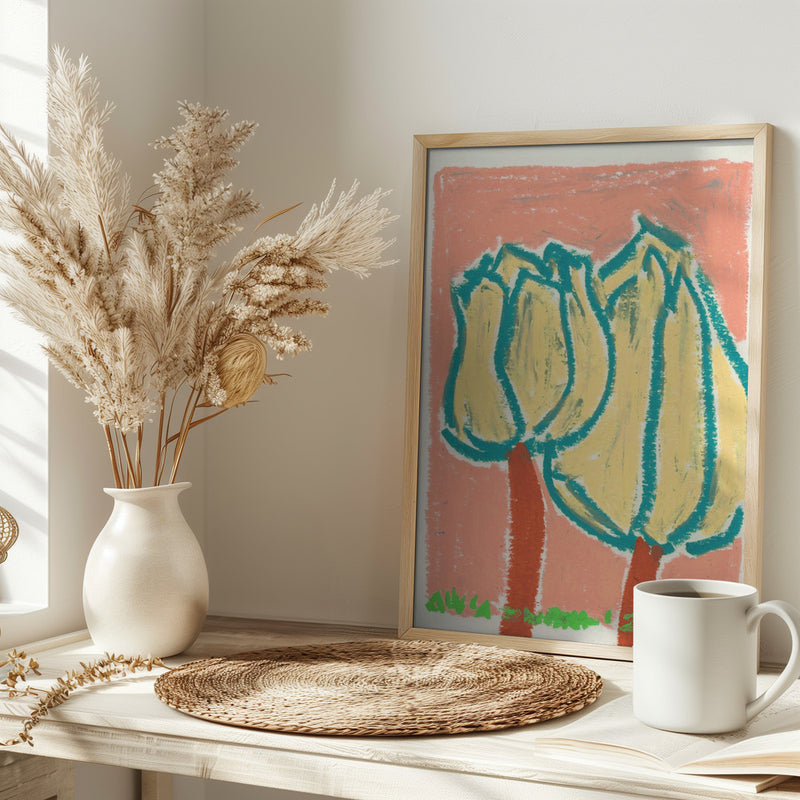 Pink Tulips Peach - Stretched Canvas, Poster or Fine Art Print I Heart Wall Art