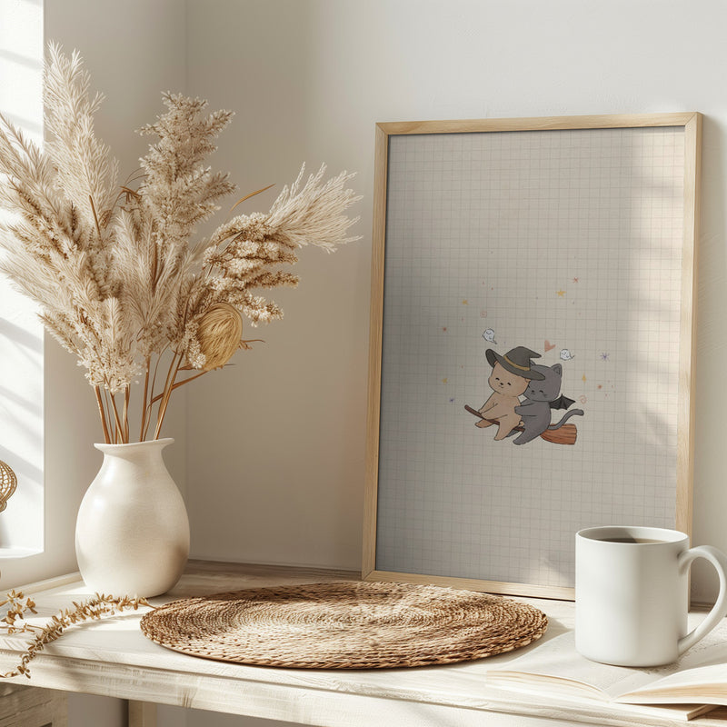 Cat and Dog In Halloween - Stretched Canvas, Poster or Fine Art Print I Heart Wall Art