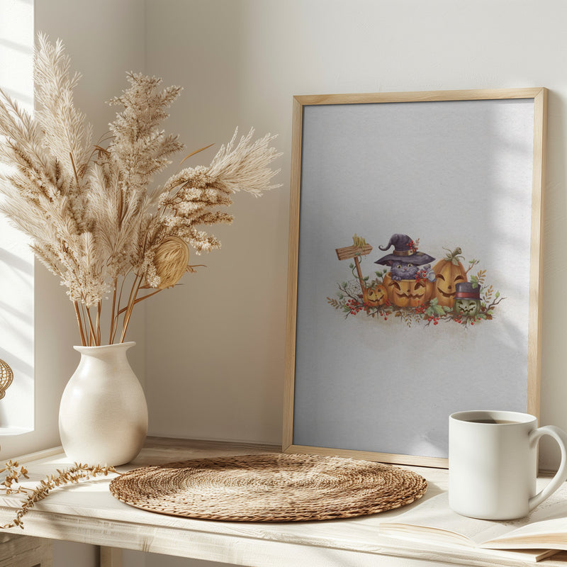 Witch Cat In the Halloween - Stretched Canvas, Poster or Fine Art Print I Heart Wall Art