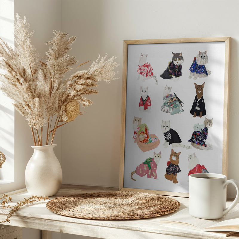 Cat In Kimono - Stretched Canvas, Poster or Fine Art Print I Heart Wall Art