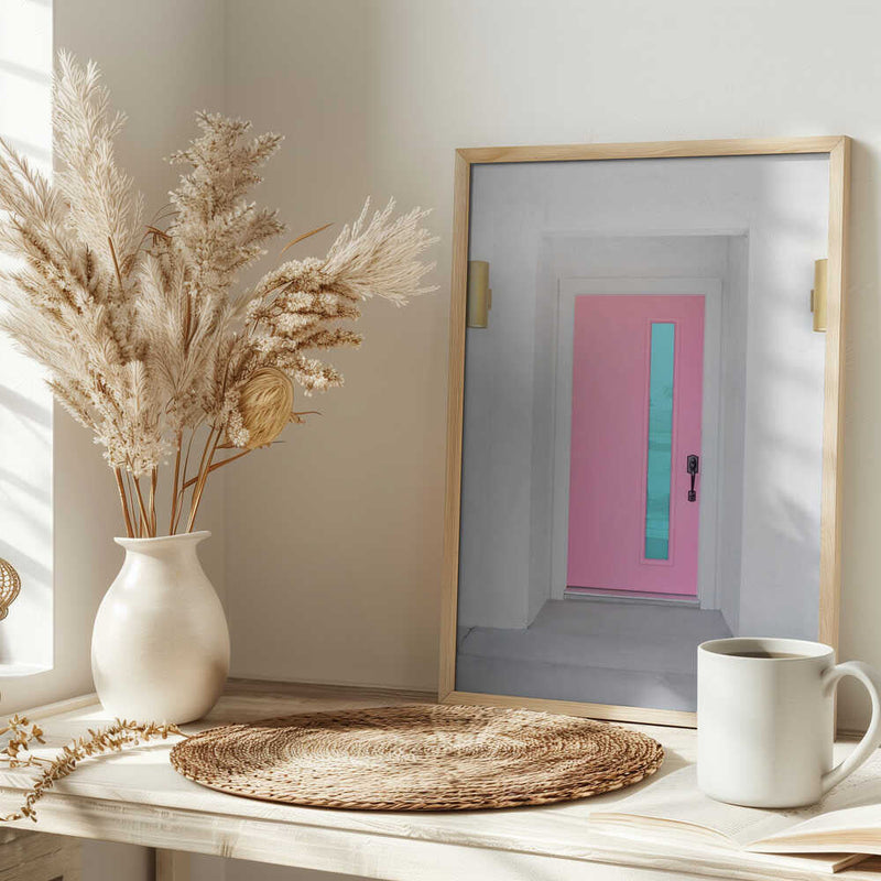 Pink Door with a Blue Window - Stretched Canvas, Poster or Fine Art Print I Heart Wall Art