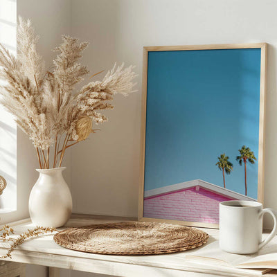 Pink Roofline with Palm Trees - Stretched Canvas, Poster or Fine Art Print I Heart Wall Art