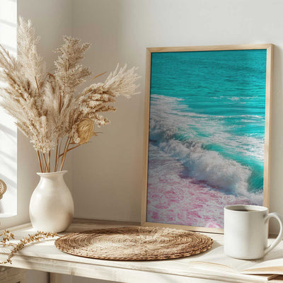 Waves Crashing in Pink and Blue - Stretched Canvas, Poster or Fine Art Print I Heart Wall Art