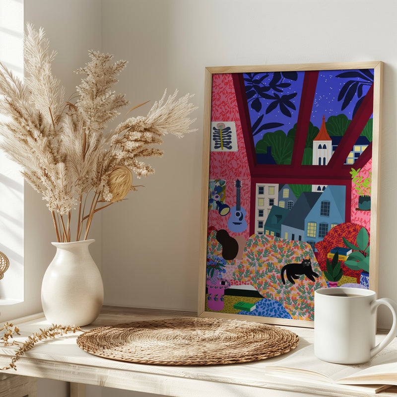 9933x14043 Din Sleeping 142 With a View.png - Stretched Canvas, Poster or Fine Art Print I Heart Wall Art