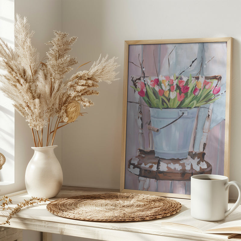 Bucket of Flowers - Stretched Canvas, Poster or Fine Art Print I Heart Wall Art