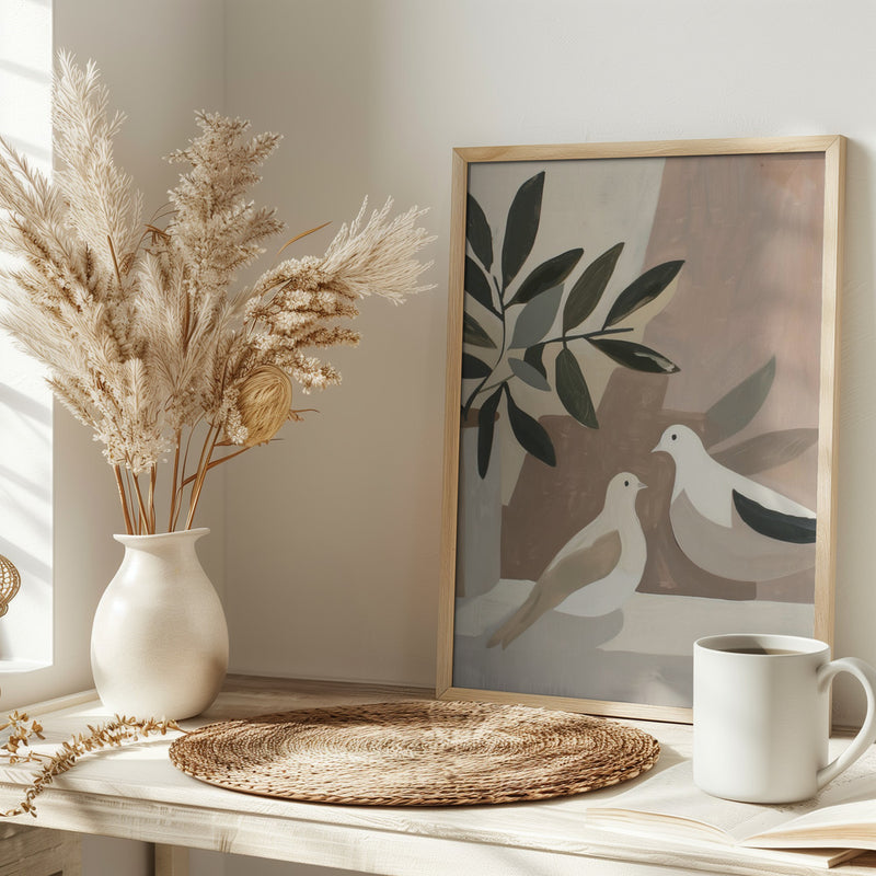 Doves On Patio - Stretched Canvas, Poster or Fine Art Print I Heart Wall Art