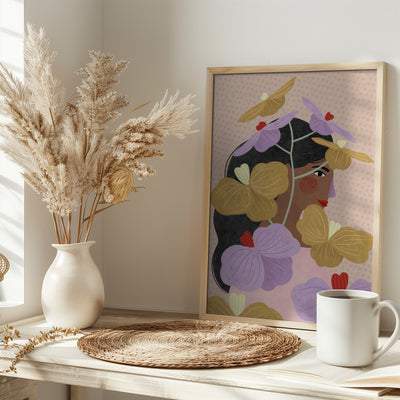 Hidden behind yellow purple flowers - Stretched Canvas, Poster or Fine Art Print I Heart Wall Art