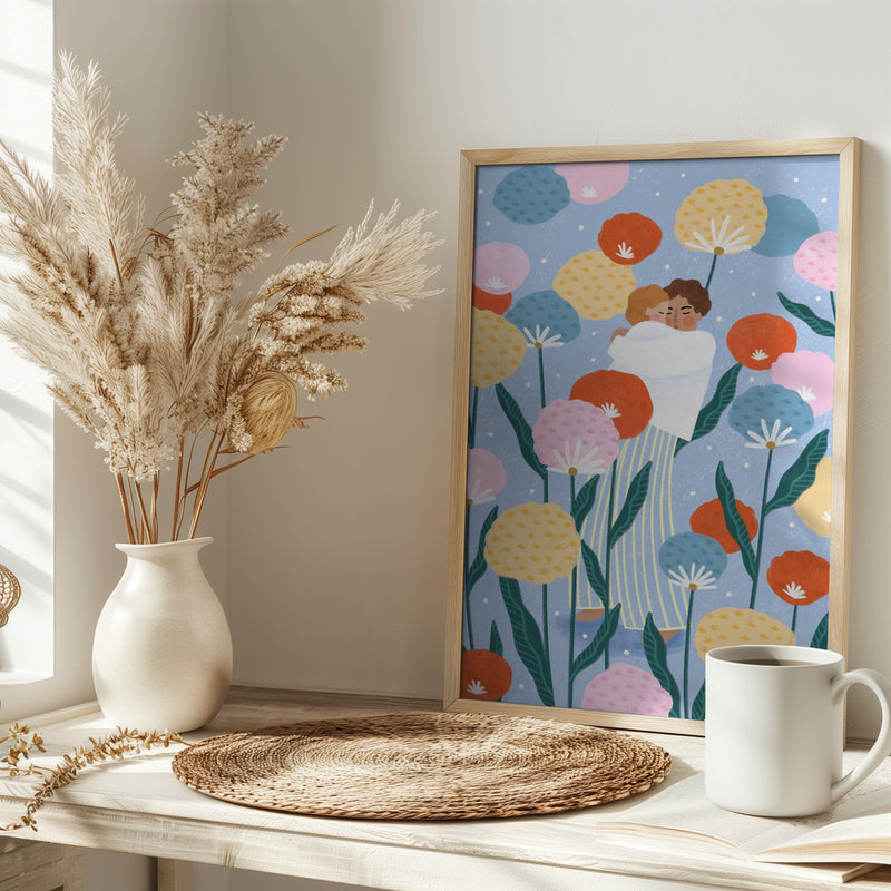 Mother and Child Amongst Flowers - Stretched Canvas, Poster or Fine Art Print I Heart Wall Art