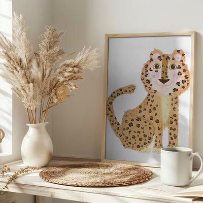Cute Sitting Leopard - Stretched Canvas, Poster or Fine Art Print I Heart Wall Art