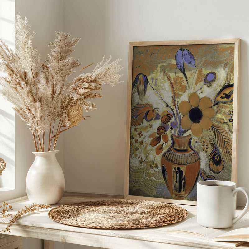 Etruscan Vase With Flowers - Stretched Canvas, Poster or Fine Art Print I Heart Wall Art