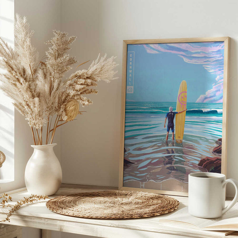 Surf Cornwall - Stretched Canvas, Poster or Fine Art Print