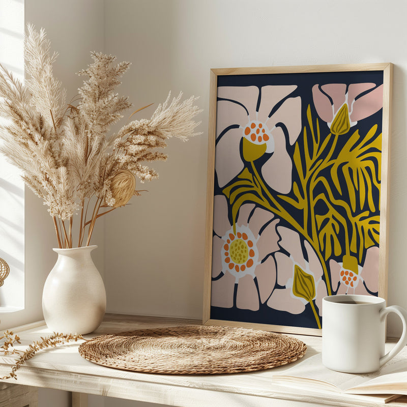 Backyard flower midnight blue - Stretched Canvas, Poster or Fine Art Print I Heart Wall Art