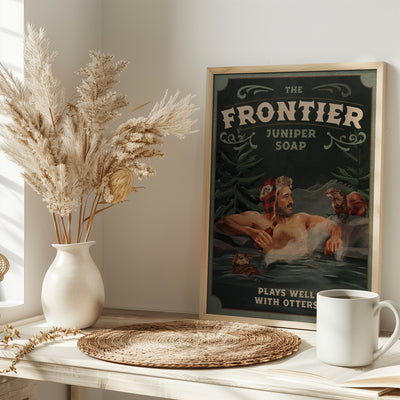 Frontier Man With Otters - Stretched Canvas, Poster or Fine Art Print I Heart Wall Art
