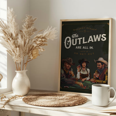 Outlaws Are All In Cool Cowboy Poker Art - Stretched Canvas, Poster or Fine Art Print I Heart Wall Art