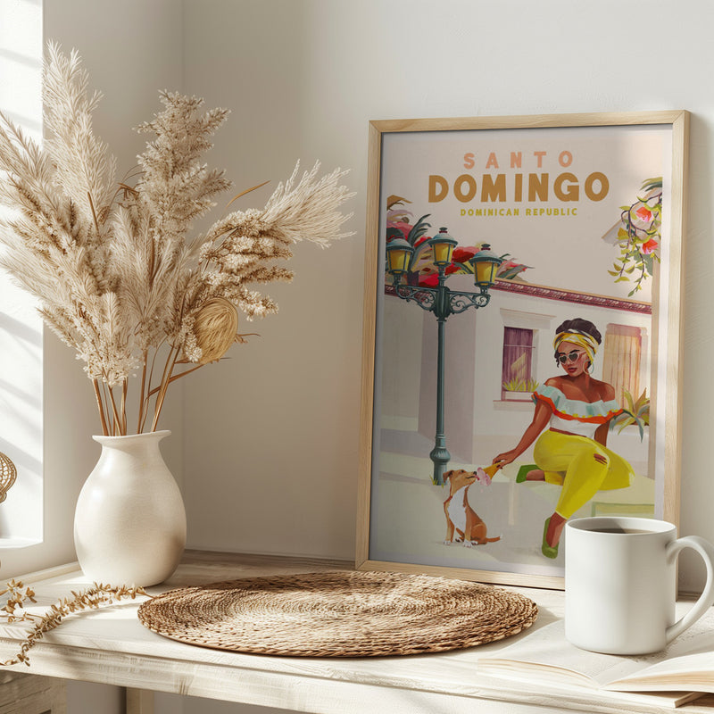 Santo Domingo Dominican Republic Woman &amp; Dog - Stretched Canvas, Poster or Fine Art Print I Heart Wall Art