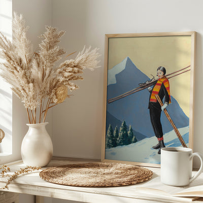 Skier with Colourful Scarf - Stretched Canvas, Poster or Fine Art Print I Heart Wall Art
