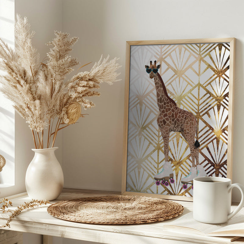Giraffe Rollerskates Art Deco - Stretched Canvas, Poster or Fine Art Print I Heart Wall Art